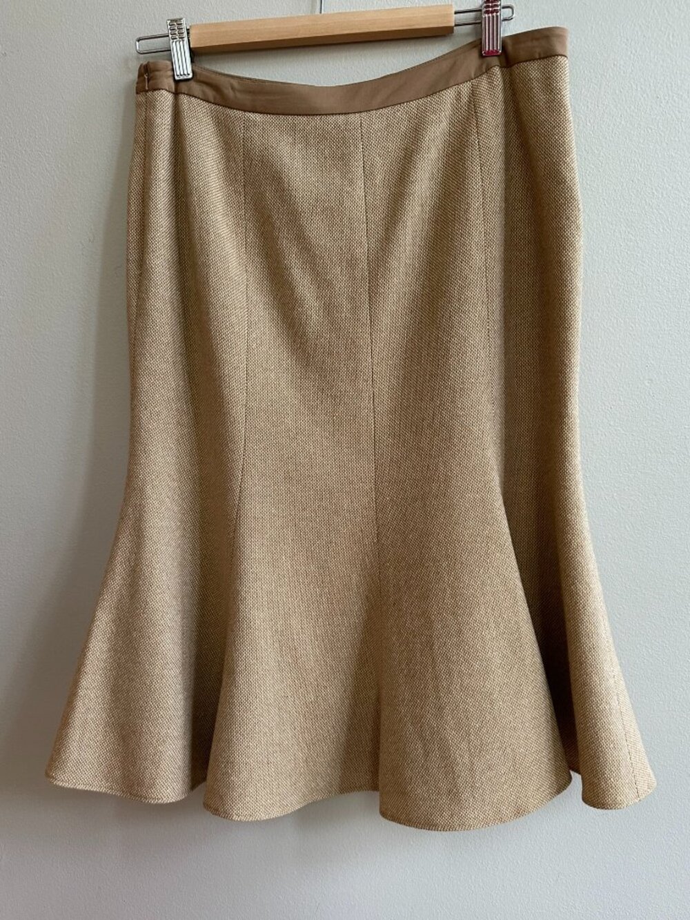 Vintage Banana Republic 90% Wool Tweed Flared A-Line Midi Skirt Camel Sz 8 - Picture 3 of 13